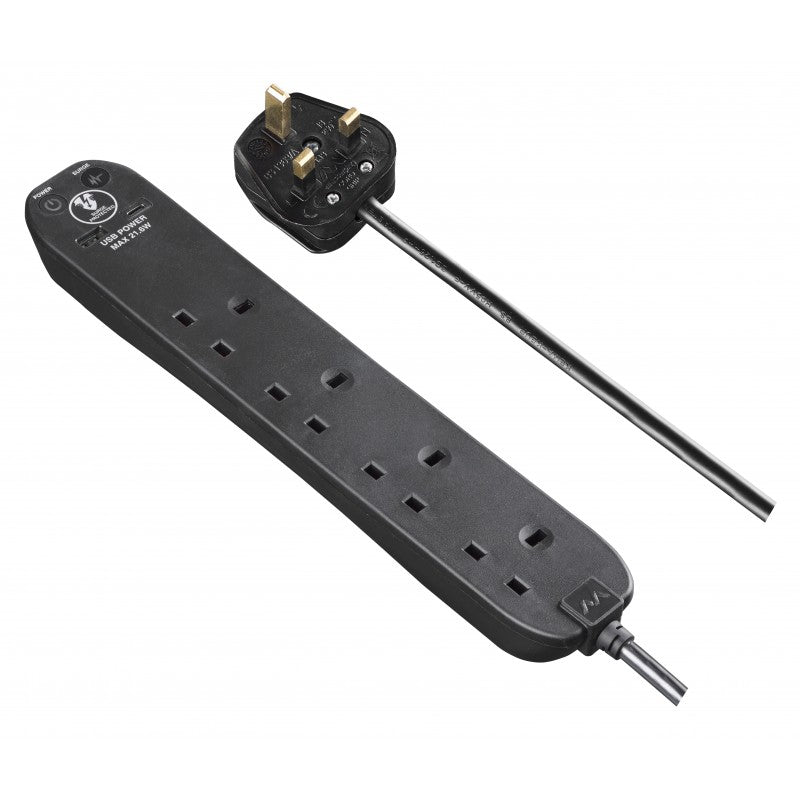 Masterplug SRGUAC2242NB 4位13A 及 USB Type-A & C 防雷電源拖板 (2米) Masterplug SRGUAC2242NB 4位13A 及 USB Type-A & C 防雷電源拖板 (2米)